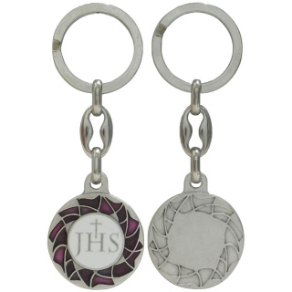 Schlüsselanhänger IHS, violette Ornamente, 9 cm
