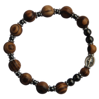 Armband - Rosenkranz, Perlen 10 mm Nußbaum + Hämatit