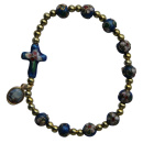 Armband - Rosenkranz blau, Perlen und Kreuz echt...