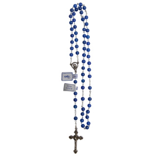 Edelstein - Rosenkranz, echter blauer Achat, Kette Alpaka Neusilber