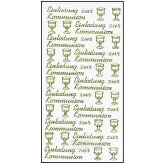 Ziersticker goldfarben"Einladung zur Kommunion" 23 x 10 cm