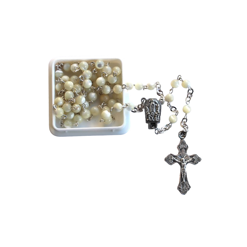 Perlmutt - Rosenkranz, Kette versilbert, Perlen 4 mm 