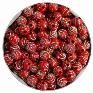 Acryl - Perlen, rot, ca. 8 mm, 300 Stk., mit silbernen Glanzstreifen