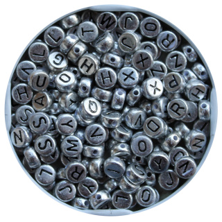 Buchstabenperlen, 7 mm, gemischt ( 500 Stück ), silberfarben