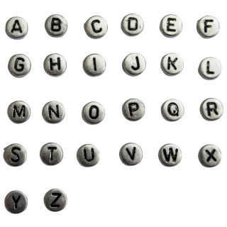 Buchstabenperlen, 7 mm, sortiert ( 10 Stück ), silberfarben, Buchstaben nach Wunsch erhältlich