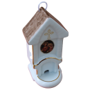 Weihwasserbecken, Porzellan, "Herz Jesu / Herz Mariens",16 cm, braunes Dach