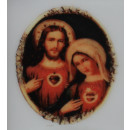 Weihwasserbecken, Porzellan, "Herz Jesu / Herz Mariens",16 cm, braunes Dach