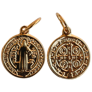 Benediktus - Medaille, goldfarben, mit Ring, 1,3 cm