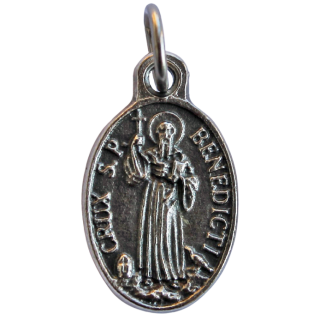 Benediktus - Medaille, oval, Pr&auml;gung gem&auml;&szlig; der alten urspr&uuml;nglichen Medaille, silberfarben, mit Ring, 1,7 cm