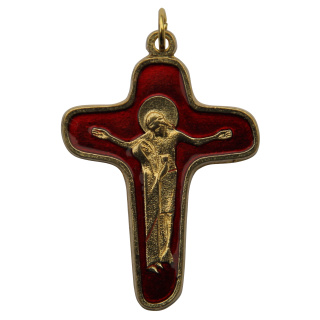Metallkreuz " Jesus + Maria ", goldfarben / rot, 4,3 cm