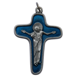 Metallkreuz " Jesus + Maria ", silberfarben / blau, 4,3 cm