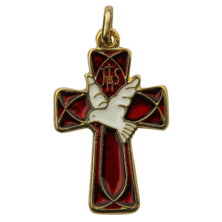 Kreuz " Hl. Geist ", goldfarben / rot, 3,8 cm