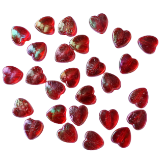 Herz-Perlen, rot schillernd, flach 8x8x3 mm, 300 Stück, mit Bohrung,