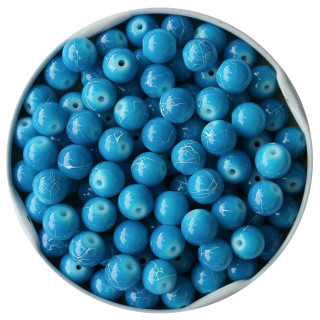Glasperlen 8 mm, blau, mit dünnen weißen Linien ( 60 Stück )