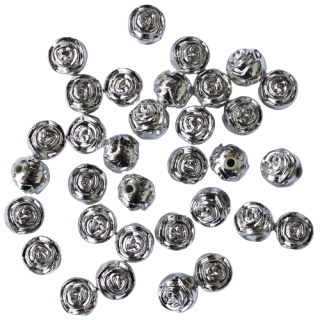 Acryl - Perlen, silberfarben, ca. 8 mm, 60 Stk., mit Röschen