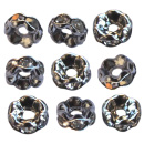 Spacer-Perlen silberfarben, Wellenmuster, verziert mit Strass-Steinen, 5 x 2,5 mm, 60 Stück