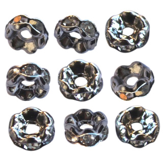 Spacer-Perlen silberfarben, Wellenmuster, verziert mit Strass-Steinen, 5 x 2,5 mm, 300 Stück