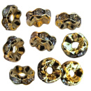Spacer-Perlen goldfarben, Wellenmuster, verziert mit Strass-Steinen, 5 x 2,5 mm, 60 Stück