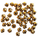Spacer-Perlen goldfarben, Doppelkegel, verziert, 5 x 4,5...