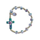 Armband - Rosenkranz grün, Perlen und Kreuz echt...