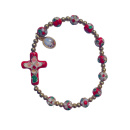 Armband - Rosenkranz rot, Perlen und Kreuz echt...