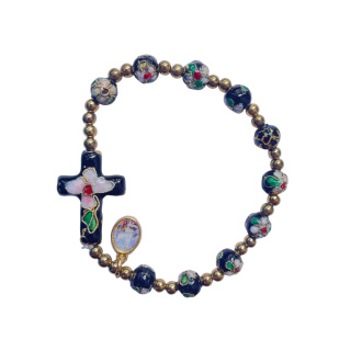 Armband - Rosenkranz schwarz, Perlen und Kreuz echt cloisonnè