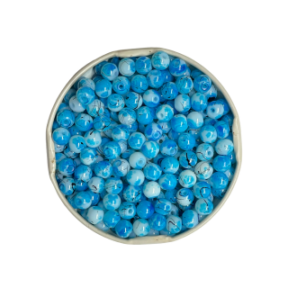 300 Glasperlen 6 mm, himmelblau-wei&szlig;, marmoriert, mit d&uuml;nnen schwarzen Linien