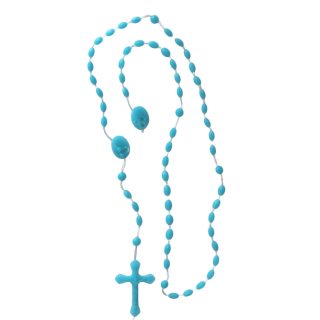 Rosenkranz aus Kunststoff, blau, zum Umhängen, Herzstück teilbar