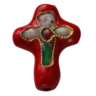 cloisonnè - Kreuz, 18 x 14 mm, rot, mit Bohrung