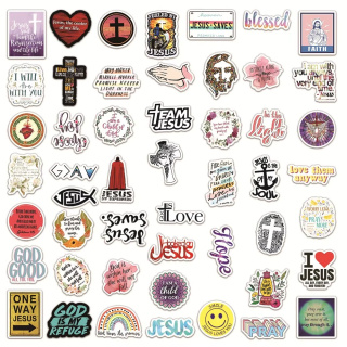 50 christliche Sticker, verschiedene Motive, 4-7 cm, Aufkleber