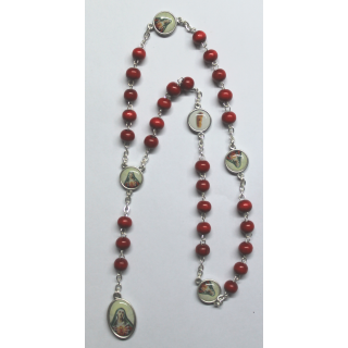 F&uuml;nf-Wunden-Rosenkranz, gekettelt, rote Holzperlen