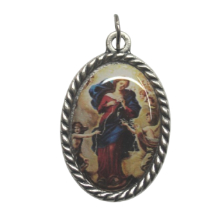 Medaille Maria Knotenl&ouml;serin, 3 cm, silberfarben mit Sticker