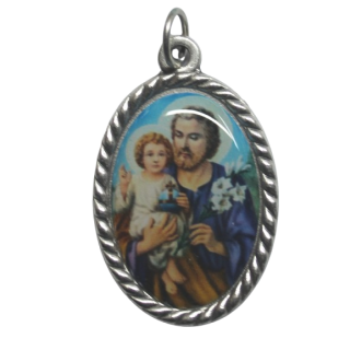 Medaille Heiliger Josef, 3 cm, silberfarben, verzierter Rand