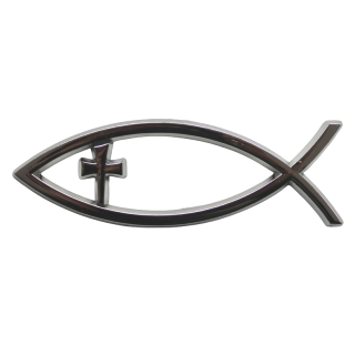 Jesus-Fisch-Aufkleber, ICHTHYS, 3D, Autoaufkleber, 14 cm, silberfarben