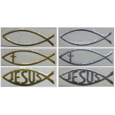 Set 6 x Fisch-Aufkleber, 15 cm x 5 cm, ICHTHYS, gold /...