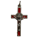 Benediktuskreuz klein, silberfarben / rot, 3,4 cm