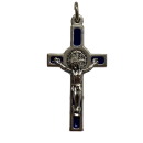 Benediktuskreuz klein, silberfarben / blau, 3,4 cm