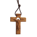 Olivenholzkreuz mit geschnitzem Corpus, mit Kordel, 3 cm