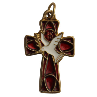Kreuz  Heiliger Geist , goldfarben / rot, 3 cm