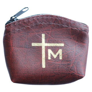Rosenkranz-Tasche "Kreuz", weinrot / rotbraun  mit Reißverschluß