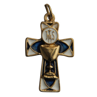 Kreuz " Kelch ", goldfarben / blau, 2,9 cm