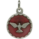 Medaille Hl. Geist, silberfarben / rot, mit Ring, 1,8 cm