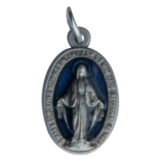 Wunderbare Medaille, silberfarben / blau , mit Ring, englische Schrift, 1,7 cm